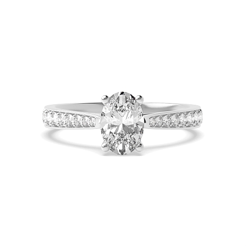 4 Prong Oval Tappered Shoulder set Side Stone Engagement Ring