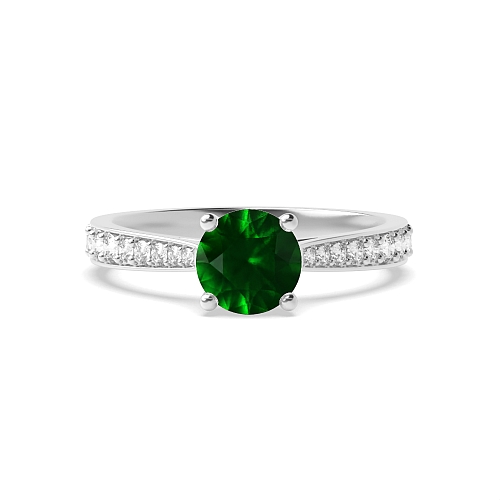 4 Prong Tappered shoulder set Emerald Side Stone Engagement Rings