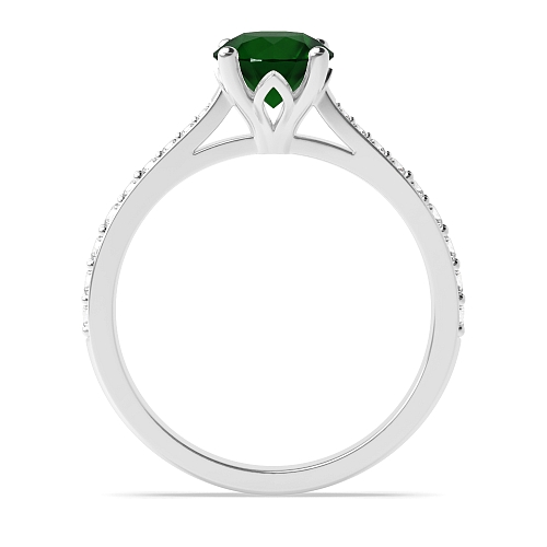 4 Prong Tappered shoulder set Emerald Side Stone Engagement Rings