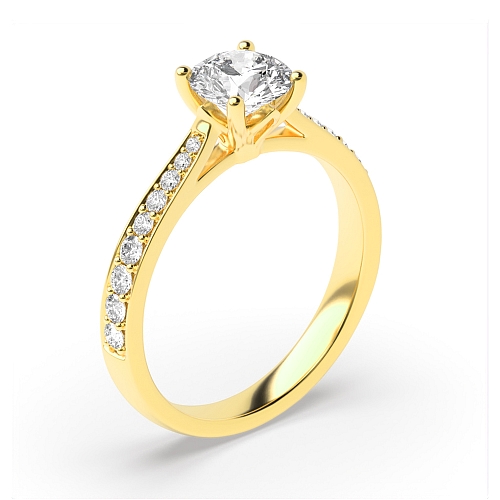 4 Prong Yellow Gold Tappered shoulder set Side Stone Engagement Rings