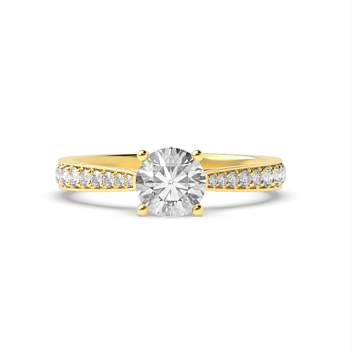 4 Prong Yellow Gold Tappered shoulder set Side Stone Engagement Rings