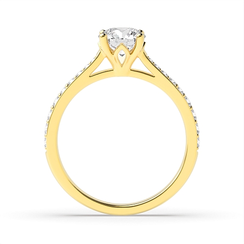 4 Prong Yellow Gold Tappered shoulder set Side Stone Engagement Rings