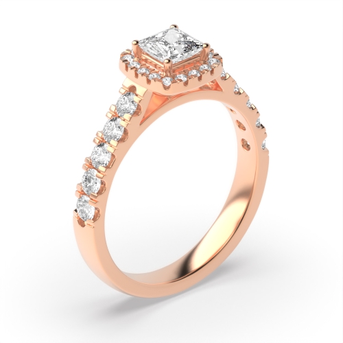 4 Prong Princess Rose Gold Halo Engagement Rings