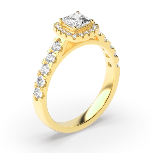 4 Prong Setting Princess Shape Cluster Halo Diamond Engagement Rings