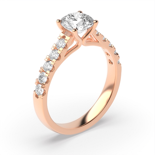 4 Prong Round Rose Gold Open pave set Engagement Rings