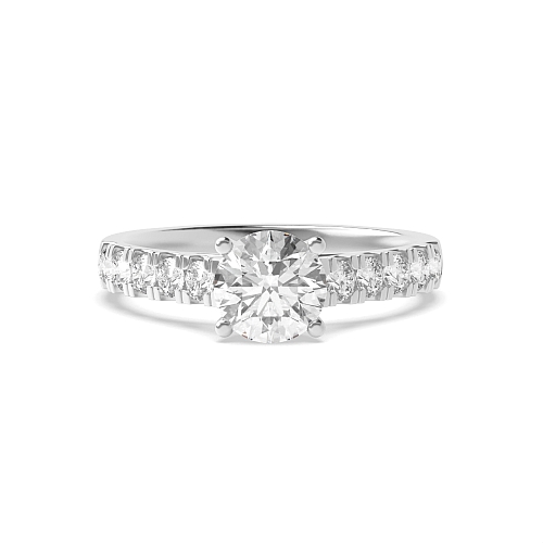 4 Prong Round Silver Open pave set Engagement Rings