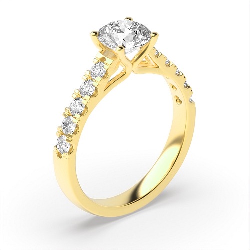 4 Prong Round Yellow Gold Open pave set Engagement Rings