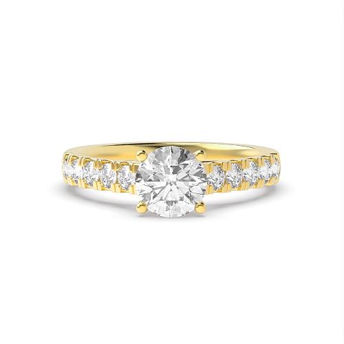 4 Prong Round Yellow Gold Open pave set Engagement Rings