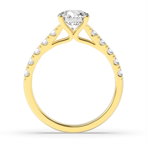 4 Prong Round Yellow Gold Open pave set Engagement Rings
