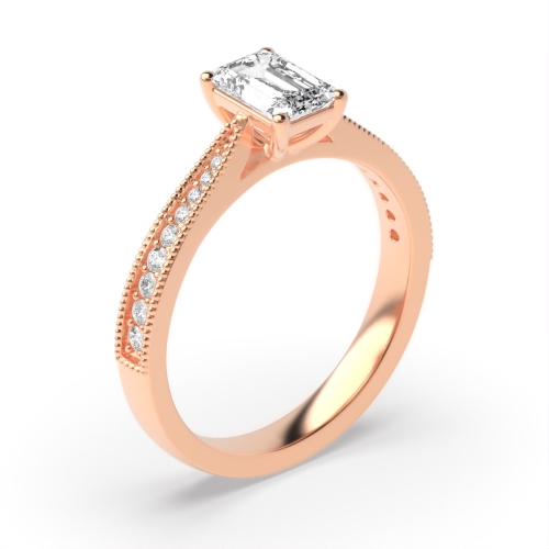 4 Prong Radiant Rose Gold Milligrain edge shoulder Engagement Rings