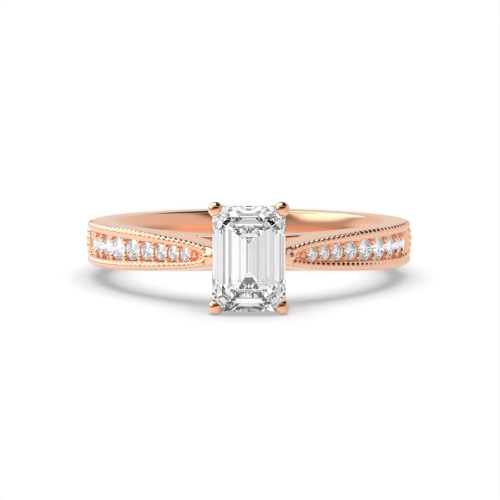4 Prong Radiant Rose Gold Milligrain edge shoulder Engagement Rings