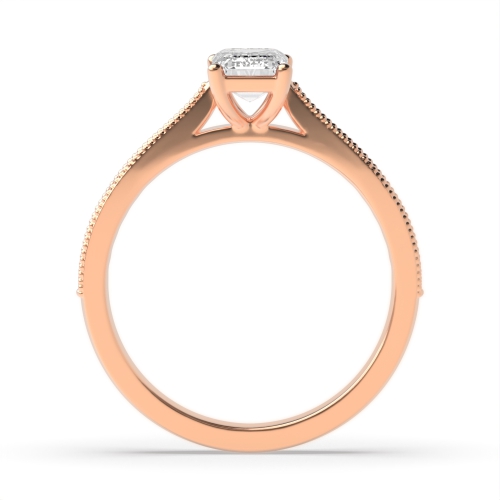 4 Prong Radiant Rose Gold Milligrain edge shoulder Engagement Rings