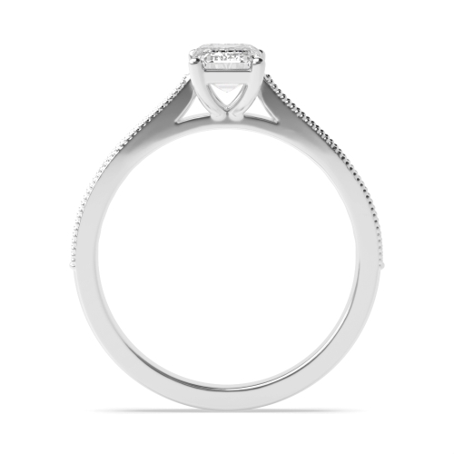 4 Prong Radiant Silver Milligrain edge shoulder Side Stone Engagement Rings