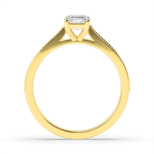 4 Prong Radiant Yellow Gold Milligrain edge shoulder Engagement Rings