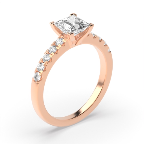 4 Prong Princess Rose Gold Square claws Engagement Rings
