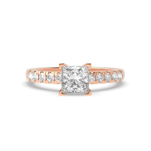 4 Prong Princess Rose Gold Square claws Engagement Rings