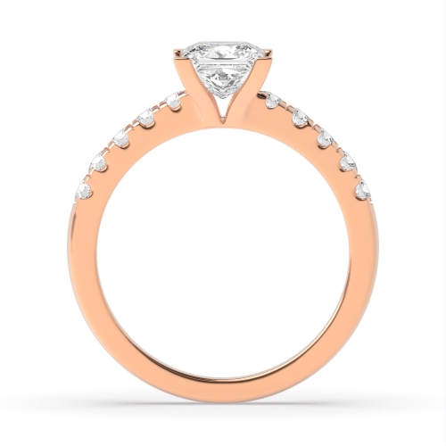 4 Prong Princess Rose Gold Square claws Engagement Rings