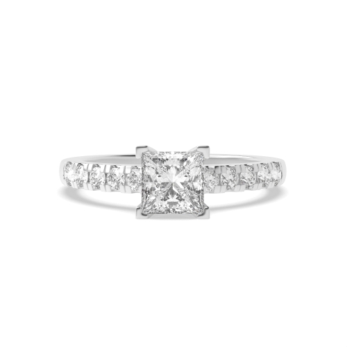 4 Prong Princess Silver Square claws Side Stone Engagement Rings