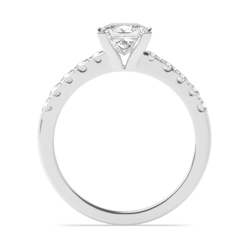 4 Prong Princess Silver Square claws Side Stone Engagement Rings