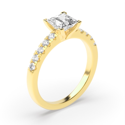 4 Prong Princess Yellow Gold Square claws Engagement Rings