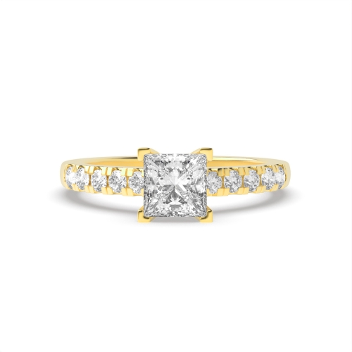 4 Prong Princess Yellow Gold Square claws Engagement Rings