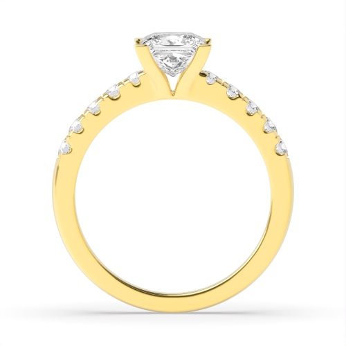 4 Prong Princess Yellow Gold Square claws Engagement Rings