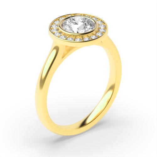 Bezel Setting Round Shape Plain Shoulder Halo Diamond Engagement Rings