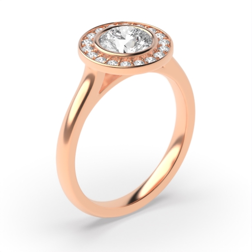 4 Prong Round Rose Gold Plain shoulder Halo Engagement Rings