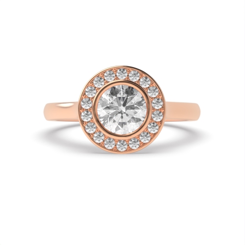 4 Prong Round Rose Gold Plain shoulder Halo Engagement Rings
