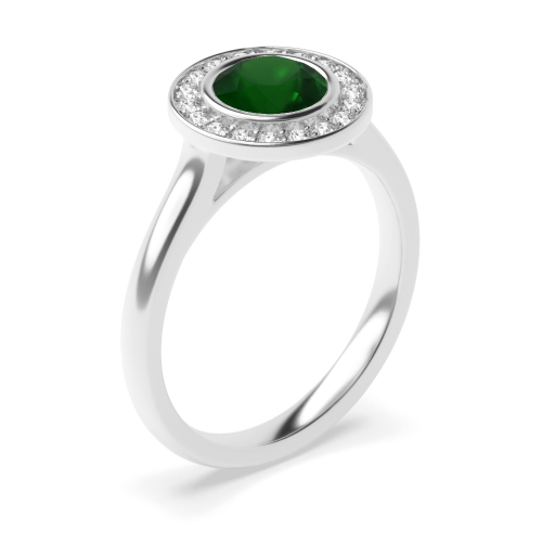 4 Prong Round Plain shoulder Emerald Halo Engagement Rings
