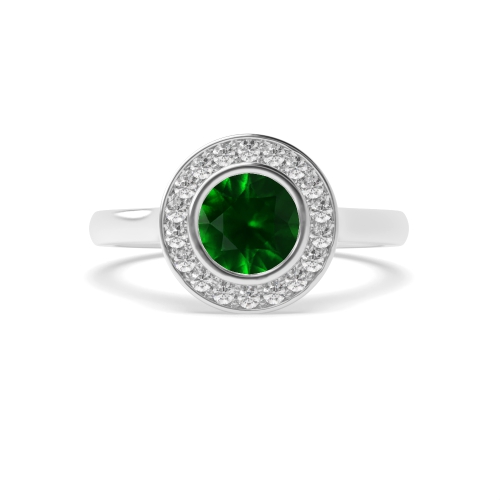 4 Prong Round Plain shoulder Emerald Halo Engagement Rings