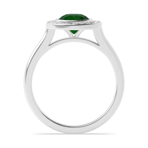 4 Prong Round Plain shoulder Emerald Halo Engagement Rings