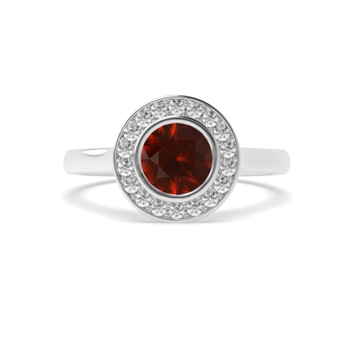4 Prong Round Plain shoulder Garnet Halo Engagement Rings