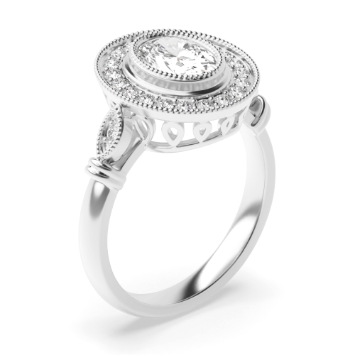 Bezel Setting Round Shape Vintage Style Miligrain Halo Diamond Engagement Rings