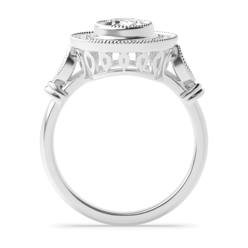 Bezel Setting Oval Vintage Miligrain Halo Engagement Ring