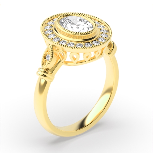 Bezel Setting Round Shape Vintage Style Miligrain Halo Diamond Engagement Rings
