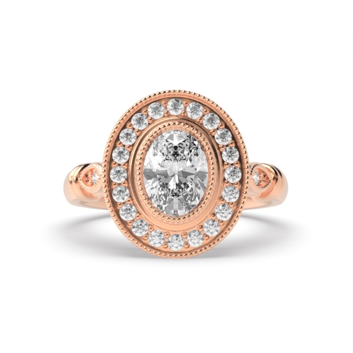 Bezel Setting Oval Rose Gold miligrain Vintage Wedding Engagement Rings