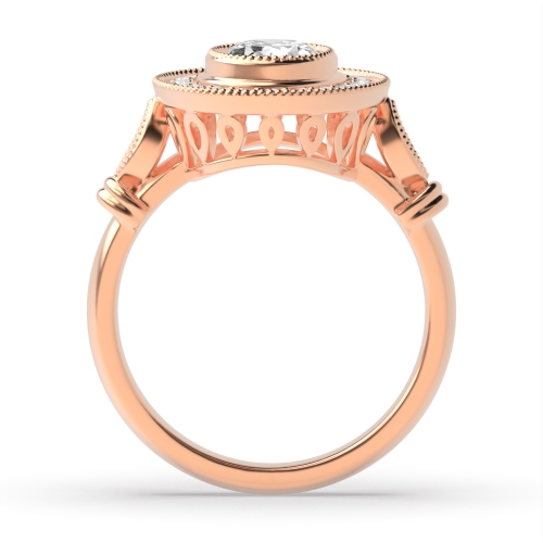 Bezel Setting Oval Rose Gold miligrain Vintage Wedding Engagement Rings