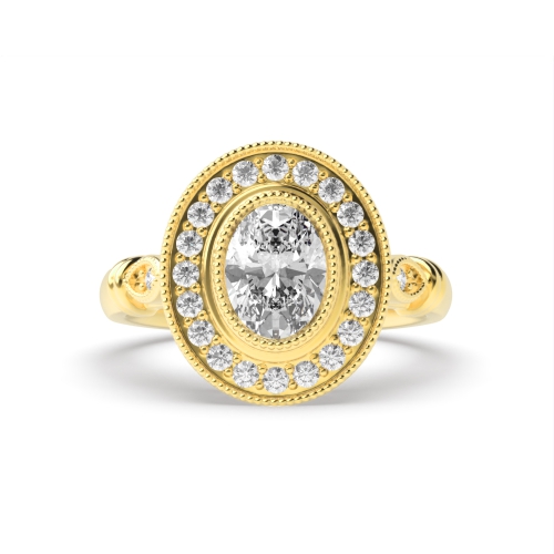 Bezel Setting Oval Yellow Gold Vintage miligrain Antique Engagement Rings