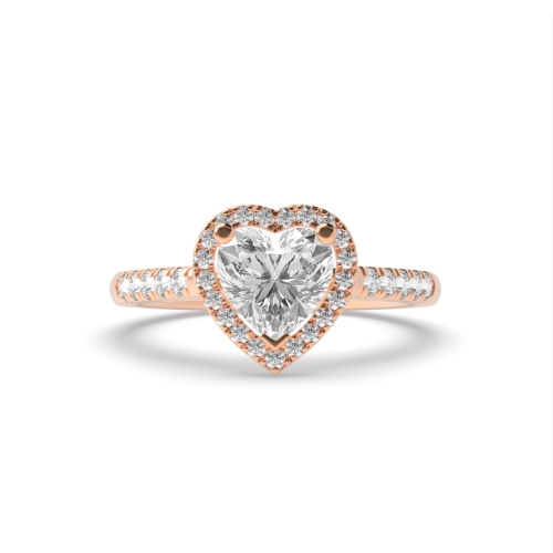 Prong Heart Rose Gold Delicate Halo Engagement Rings
