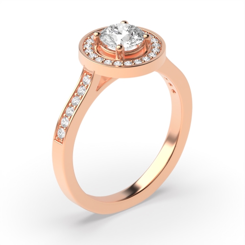 4 Prong Round Rose Gold Pave shank Halo Engagement Rings