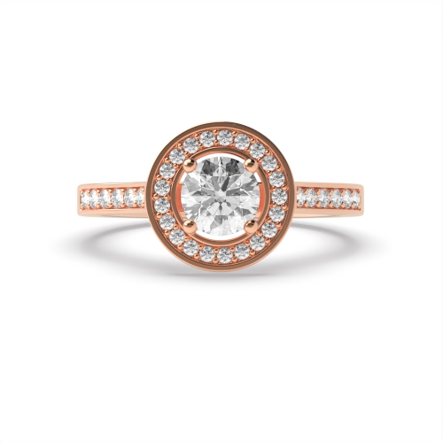 4 Prong Round Rose Gold Pave shank Halo Engagement Rings