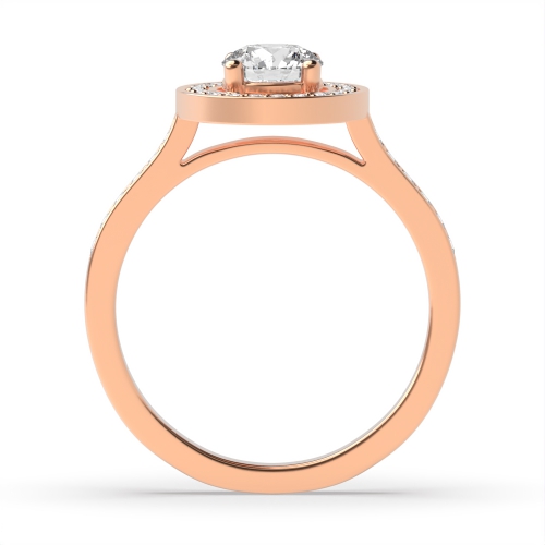 4 Prong Round Rose Gold Pave shank Halo Engagement Rings
