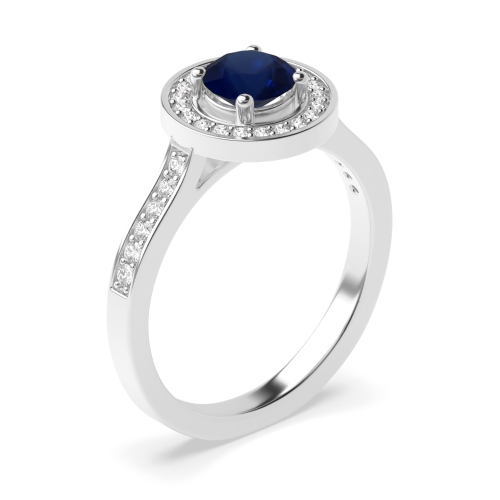 4 Prong Round Pave shank Blue Sapphire Engagement Rings