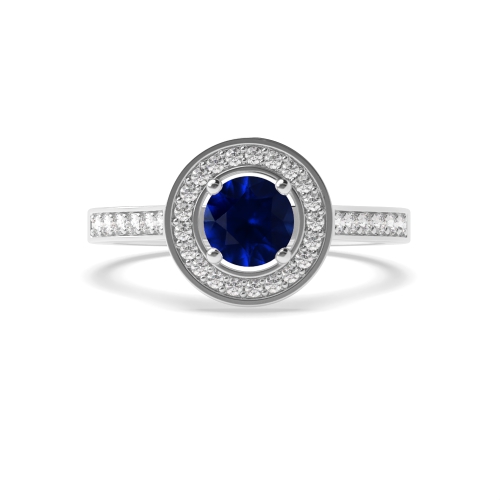 4 Prong Round Pave shank Blue Sapphire Engagement Rings
