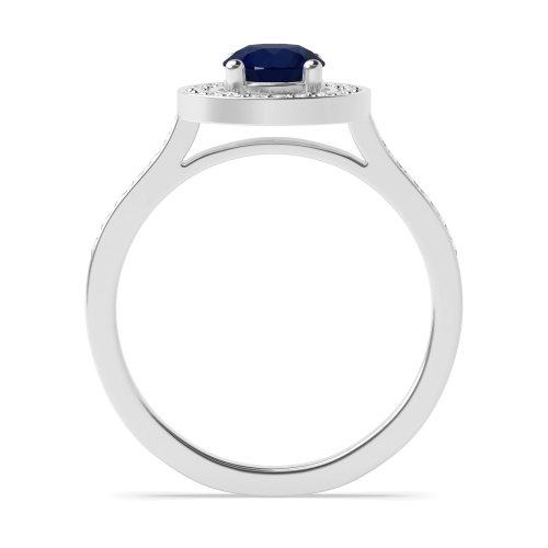 4 Prong Round Pave shank Blue Sapphire Engagement Rings