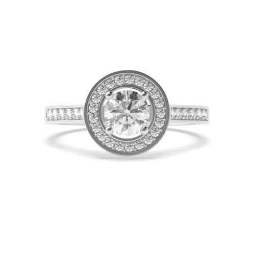 4 Prong Round Silver Pave shank Side Stone Engagement Rings