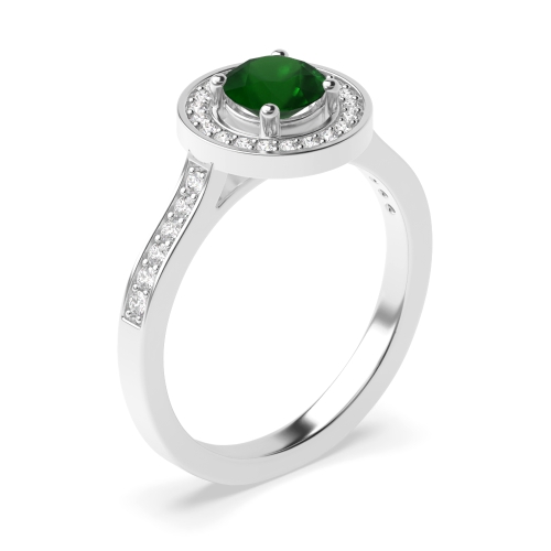4 Prong Round Pave shank Emerald Halo Engagement Rings