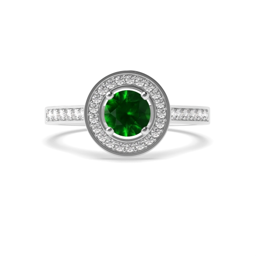 4 Prong Round Pave shank Emerald Halo Engagement Rings
