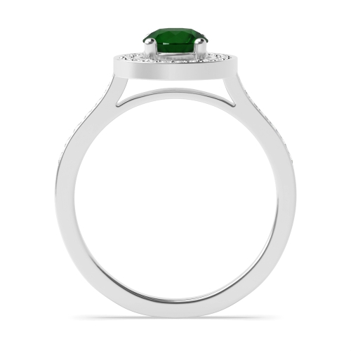 4 Prong Round Pave shank Emerald Halo Engagement Rings